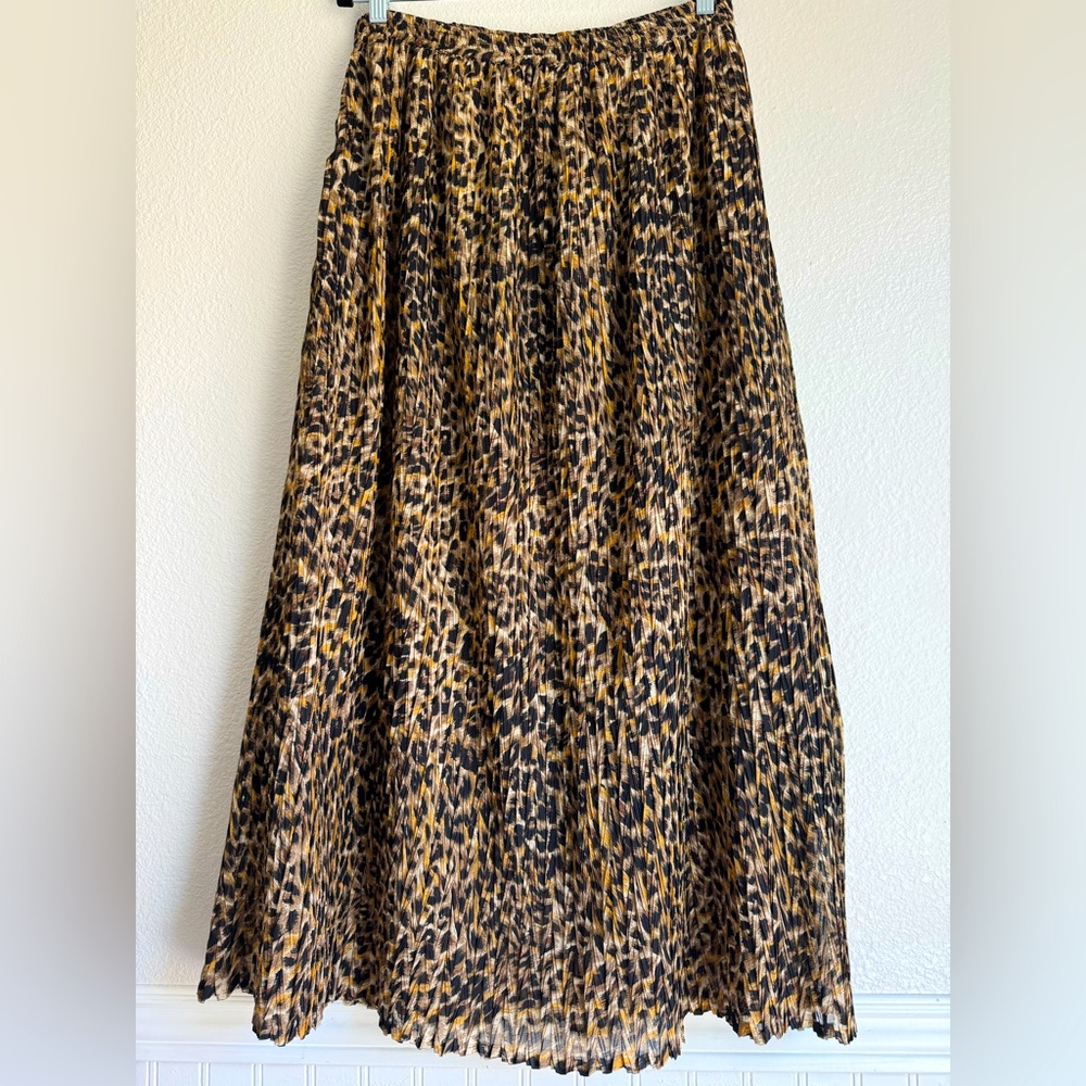 Vintage Y2K 90S Womens Pleated Maxi Skirt  Lined Leopard Print Festival Sz: M